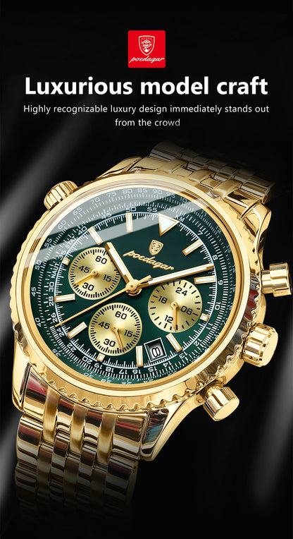 POEDAGAR Trendy Man Watch Chronograph Date Waterproof Luminous Men's Watches Stainless Steel Quartz Sports Luxury Man Wristwatch