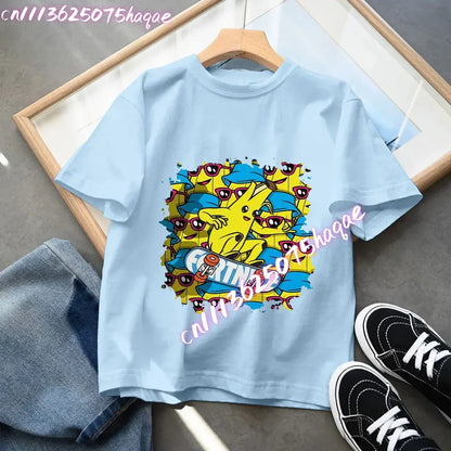 Camiseta azul de algodón para niños Fortress Night, manga corta, diseño kawaii de dibujos animados para niño y niña, ropa de verano, regalo