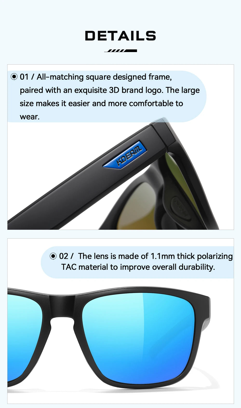 KDEAM XXL Size Men's Polarized Sunglasses Outdoor Sports Goggles Overall Width 155mm Extra Large Sunglass