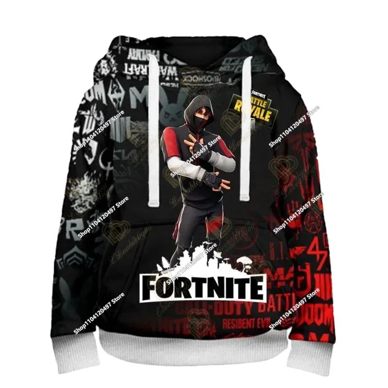 Sudadera con capucha casual estampada para hombre, mujer y niños Fortnite Couple Wear, para estudiantes, deportes al aire libre, manga larga sencilla