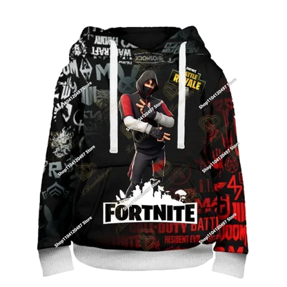 Sudadera con capucha casual estampada para hombre, mujer y niños Fortnite Couple Wear, para estudiantes, deportes al aire libre, manga larga sencilla