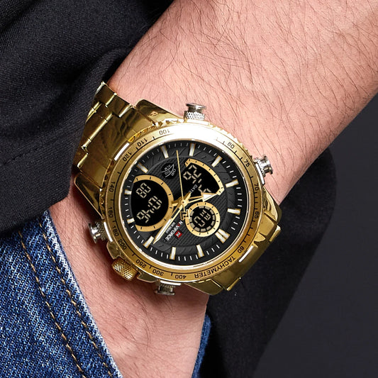 Montre de sport pour homme NAVIFORCE – Montre-bracelet originale de luxe en acier inoxydable, modèle militaire étanche à double affichage