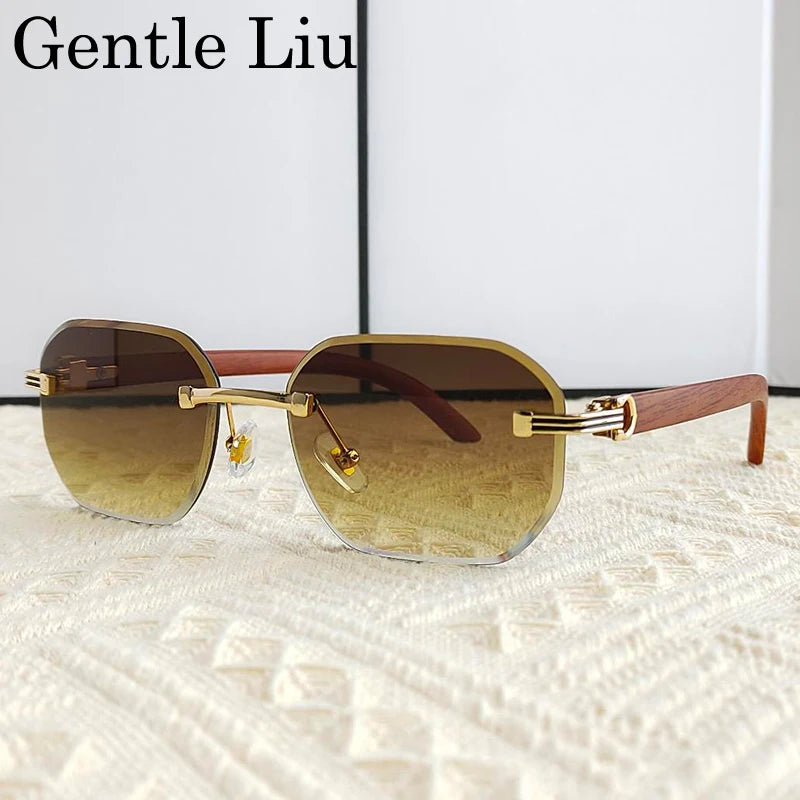 Vintage Square Rimless Sunglasses Men 2026 Luxury Brand Trendy Frameless Punk UV400 Eyewear Anti Blue Light Prescription Glasses