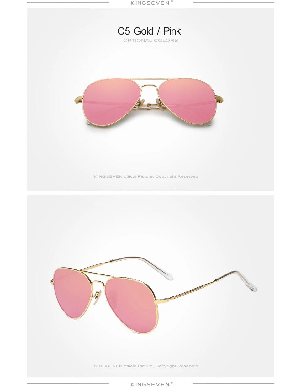 KINGSEVEN Pilot Alloy Sunglasses Polarization UV400 Anti-reflection Full Frame Parsnip Glasses Women Retro Luxury Eyewear
