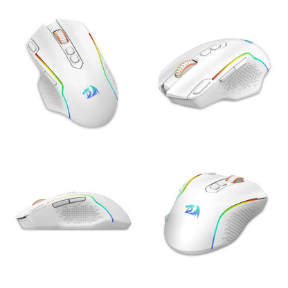 Ratón gaming inalámbrico Redragon M810 Pro, ratón gamer con cable de 10000 DPI con tecla Rapid Fire, 8 botones macro, negro/blanco