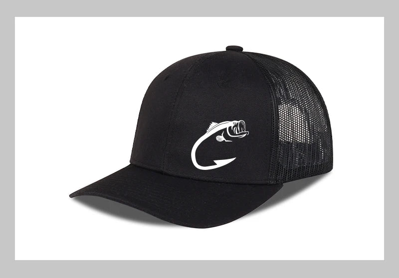Bass Fish Hook Print Trucker Hat Podesiva uniseks kapa s mrežicom za pecanje, ventilator i sunce