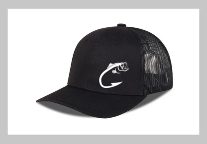 Bass Fish Hook Print Trucker Hat Podesiva uniseks kapa s mrežicom za pecanje, ventilator i sunce