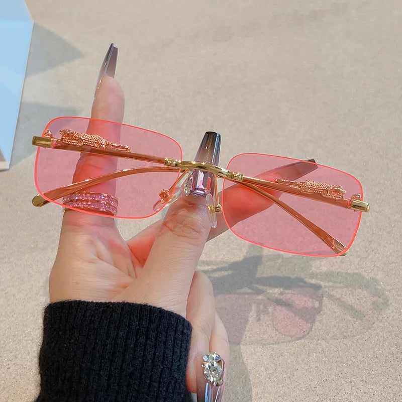 Cycling 12pcs Brand Leopard Rimless Rectangle Sunglasses Fashion Y2K Frameless Sun Glasses Shades for Women Men UV400