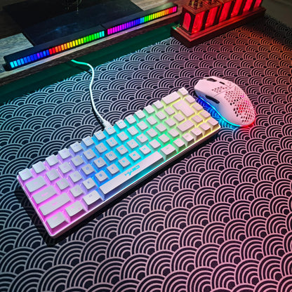 Conjunto gaming portátil HXSJ 60% RGB de teclado y ratón: teclado de membrana con cable de 68 teclas y ratón inalámbrico ligero de 3 modos para PC y Mac