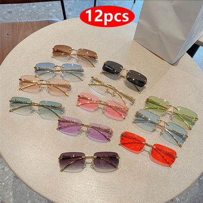 Cycling 12pcs Brand Leopard Rimless Rectangle Sunglasses Fashion Y2K Frameless Sun Glasses Shades for Women Men UV400