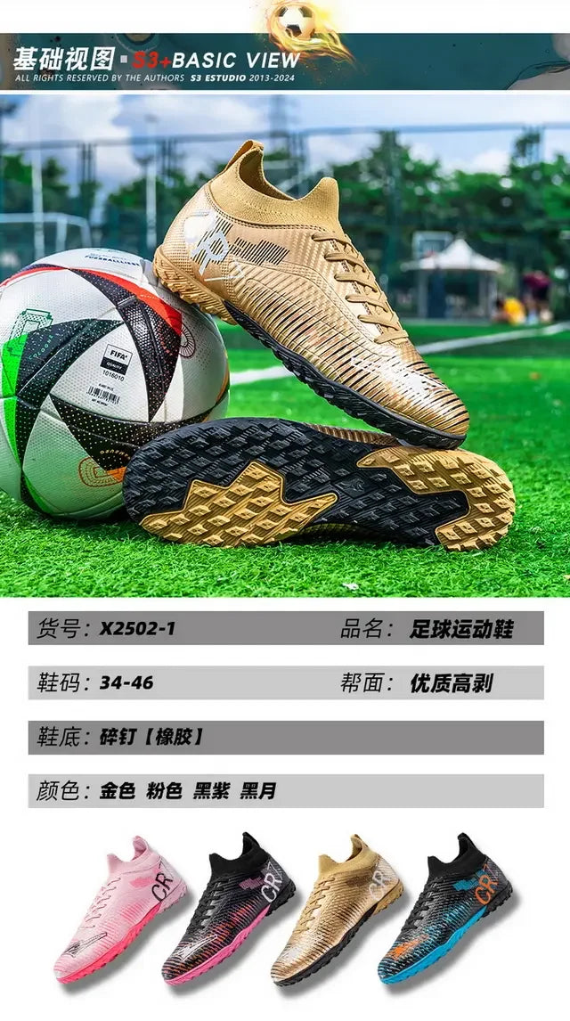 Kids Anti-Collision Toe Football Boots Lace-Up Closure Short Non-Slip Studs Wearproof Breathable Outdoor Grass Game Shoes