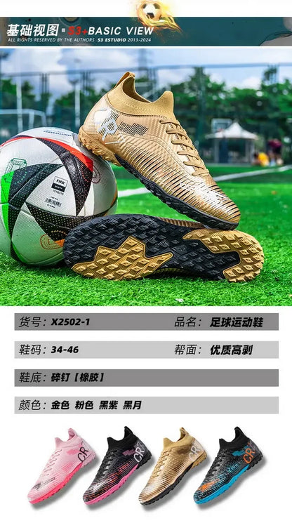 Kids Anti-Collision Toe Football Boots Lace-Up Closure Short Non-Slip Studs Wearproof Breathable Outdoor Grass Game Shoes