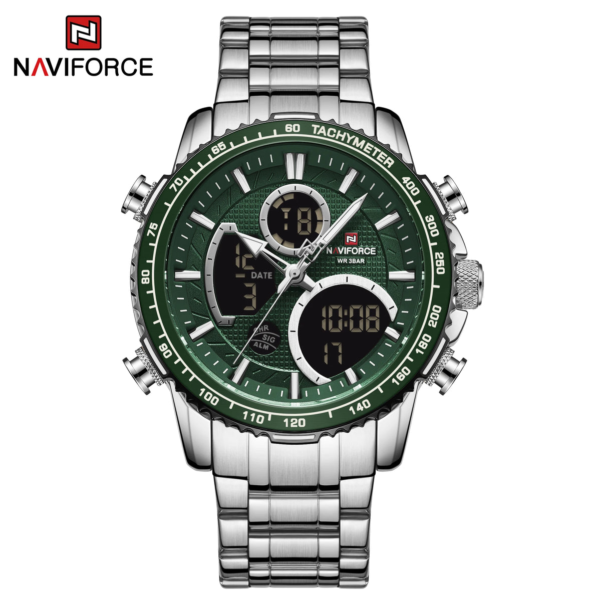 Pánské sportovní hodinky NAVIFORCE – originální luxusní náramkové hodinky z nerezové oceli, vodotěsný vojenský model s dvojitým displejem