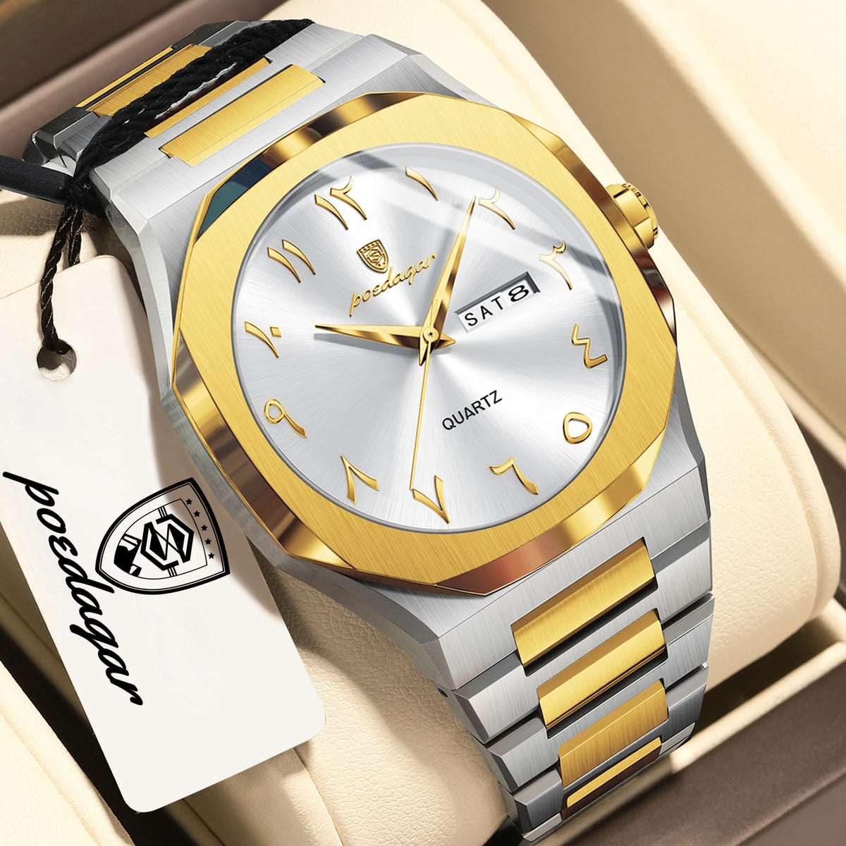 POEDAGAR luxe herenhorloge, waterdicht, roestvrij staal, quartz, week- en datumweergave, zakelijke herenhorloges, Reloj Hombre