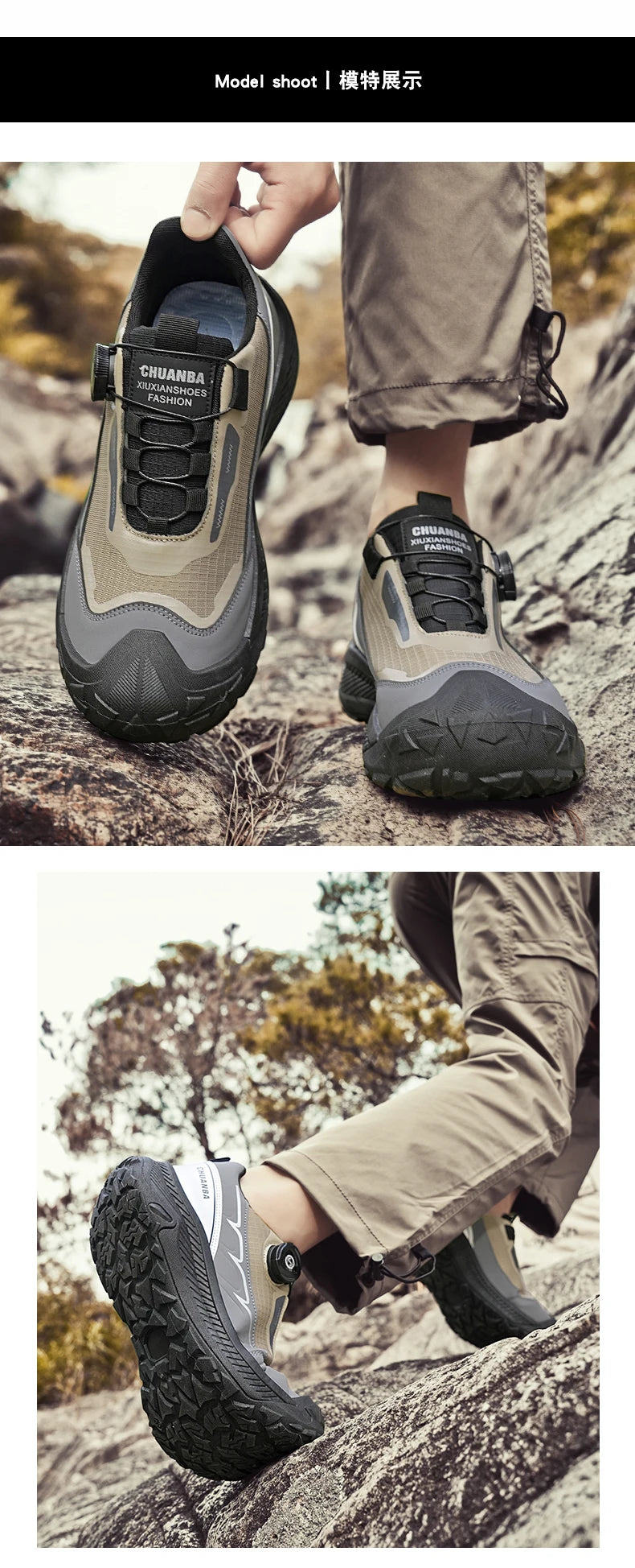 Sneakers da trekking da uomo con fibbia girevole, scarpe da escursionismo con suola spessa per attività all’aperto, scarpe sportive da uomo, comode e antiscivolo, ideali per arrampicata e passeggiate