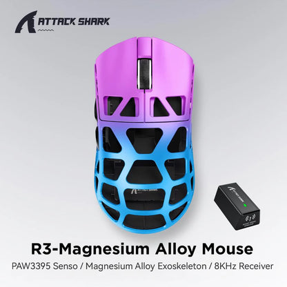 ATTACK SHARK R3 Gaming Mouse Magnesium Alloy Honeycomb,Ultra-Lightweight 8K Hz, PAW3395 Sensor, 26000 DPI, Ergonomic Shel