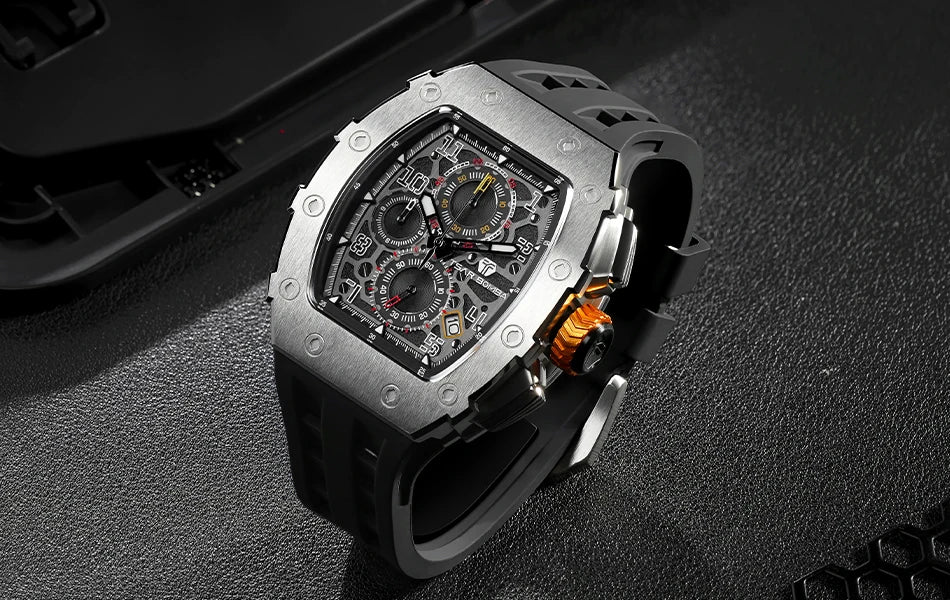 TSAR BOMBA New TB8204 Watch for Men, Japan Quartz Chronograph, 50M Waterproof Wristwatch, Fashion Sport Clock, Luxury Gift