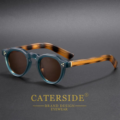 CATERSIDE Retro Round Men's Sunglasses High-Quality Thick Style Women's Outdoor Travel Business Driving Decorative Glasses UV400