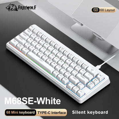 FREEWOLF M68SE tastiera mini cablata a 68 tasti, retroilluminazione RGB, Type-C, layout 68%, compatta, per gaming, ufficio, PC e laptop