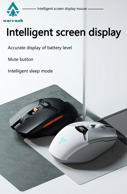 Mouse gaming wireless Warvank SX01 con display smart, regolazione DPI a 6 velocità, batteria ricaricabile da 600mAh, mouse Bluetooth silenzioso per ufficio