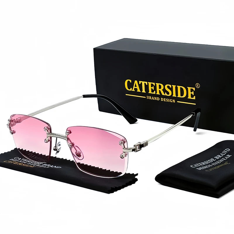 CATERSIDE Punk Rectangle Sunglasses Men Women Luxury Designer Rimless Gradient Lens Metal Sun Glasses For Men Sports 2024 UV400