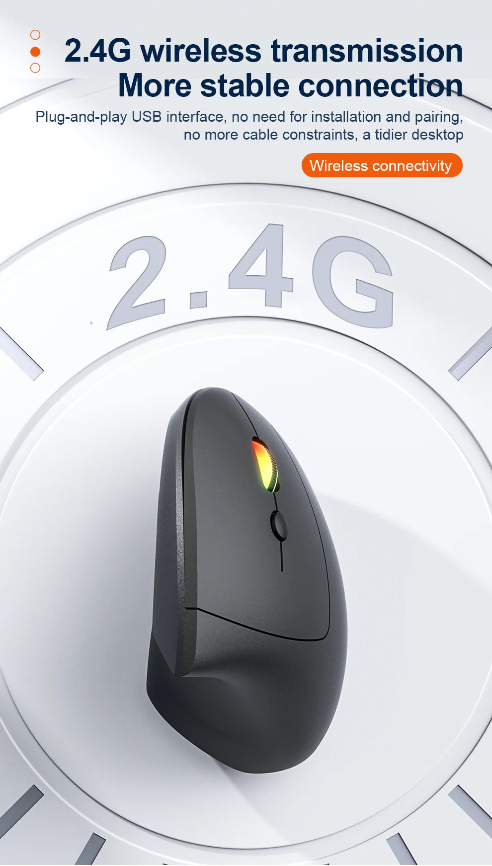2.4G Bluetooth kabellose vertikale Maus, wiederaufladbar, ergonomisch, 1600DPI einstellbare Gaming-Maus mit 6 Tasten für Laptop, PC und Computer