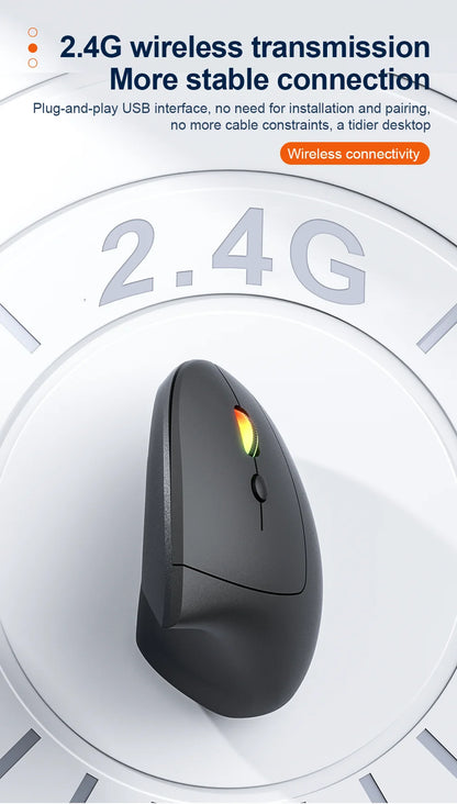 2.4G Bluetooth kabellose vertikale Maus, wiederaufladbar, ergonomisch, 1600DPI einstellbare Gaming-Maus mit 6 Tasten für Laptop, PC und Computer