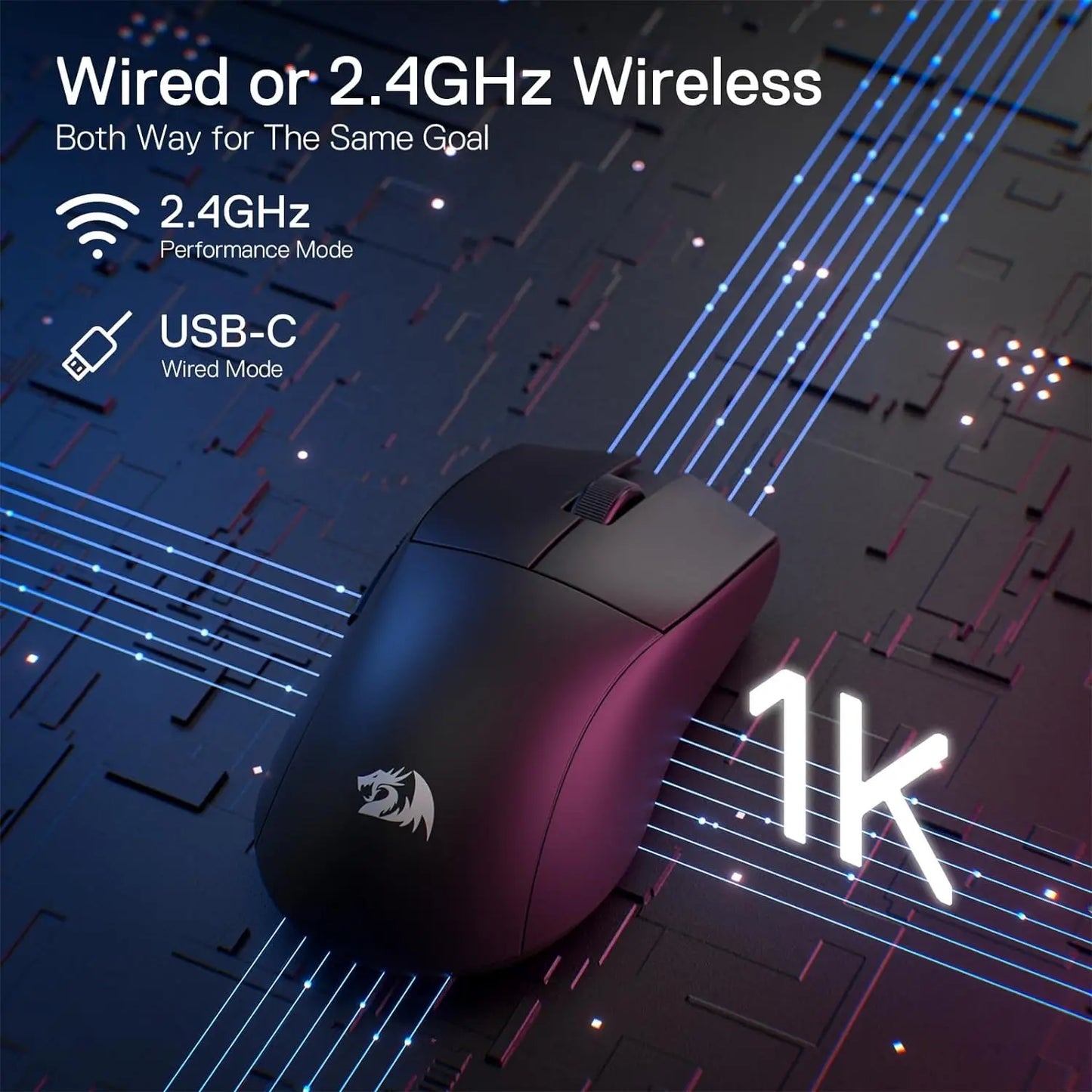 Redragon M916 Wireless Gaming Mouse, Ultra-Light 49g 2.4GHz Wireless Gamer Mouse with 8000 DPI, Ergonomic Grip & Programmable Buttons