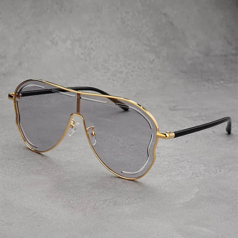 Oversized One-Piece Pilot Sunglasses Women Big Frame Luxury Brand Butterfly Shaped Sun Glasses For Ladies Shield Eyewear Shades