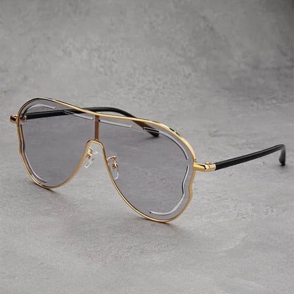Oversized One-Piece Pilot Sunglasses Women Big Frame Luxury Brand Butterfly Shaped Sun Glasses For Ladies Shield Eyewear Shades