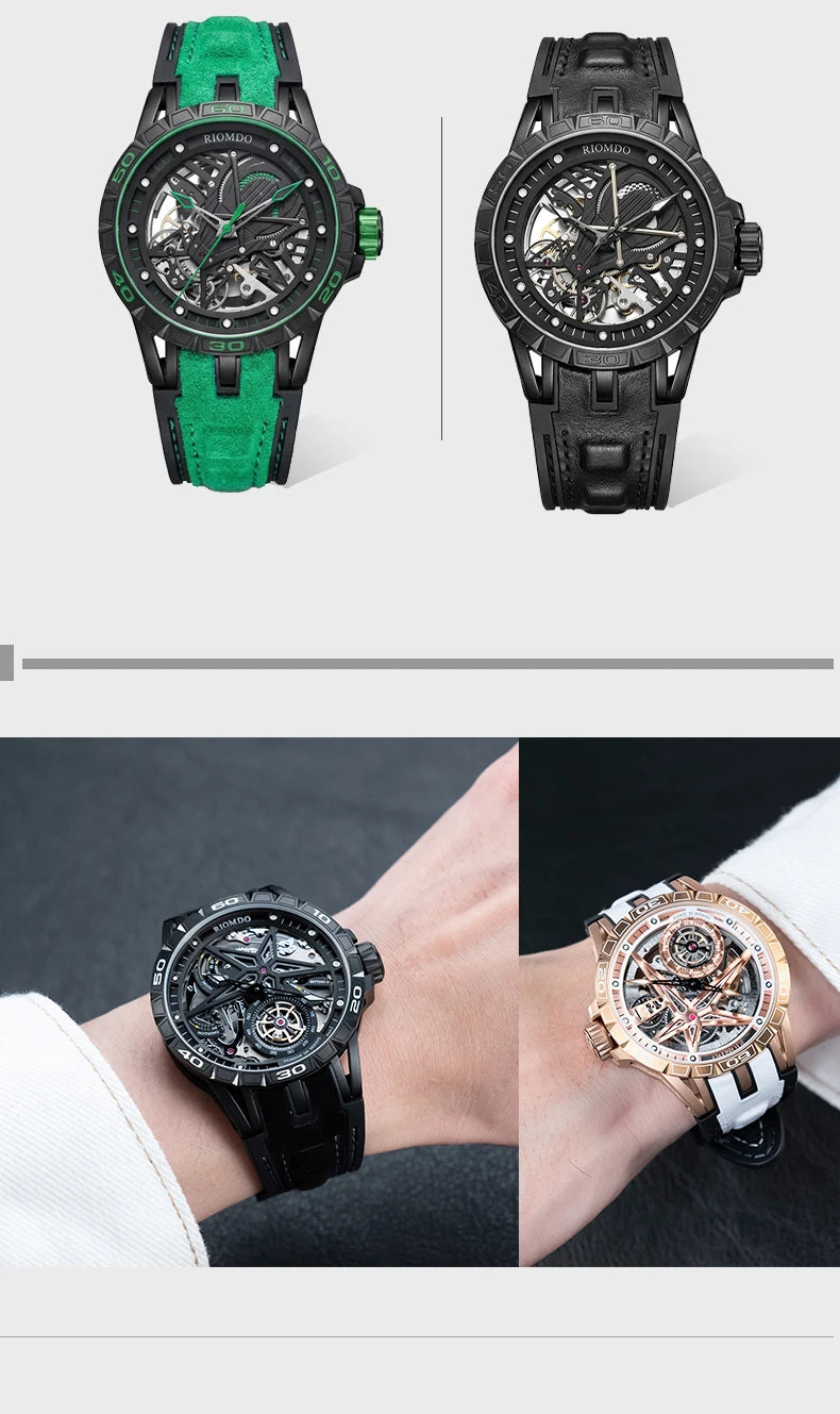 OBLVLO Mens Luxury Machinery Skeleton Dial Mechanical Automatic Watch Analog White Rubber Band Military Watch RD-901