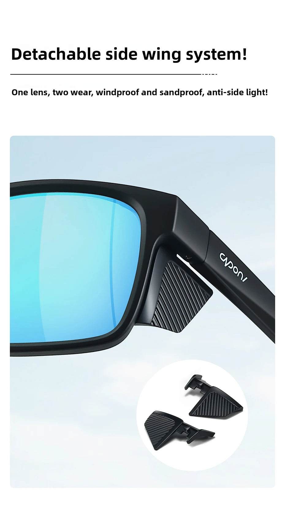 CAPONI Polarized Men Sunglasses Outdoor Sport Fishing Sun Glasses Square Anti-Oil and Water Blue HD Lenses Black Shades CP36505