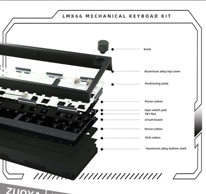 ZUOYA LMK66 3 Mode Mechanical Keyboard Kit Aluminum Wireless Gaming Keyboard 60% Bluetooth 2.4G RGB Hotswap Gasket Structure
