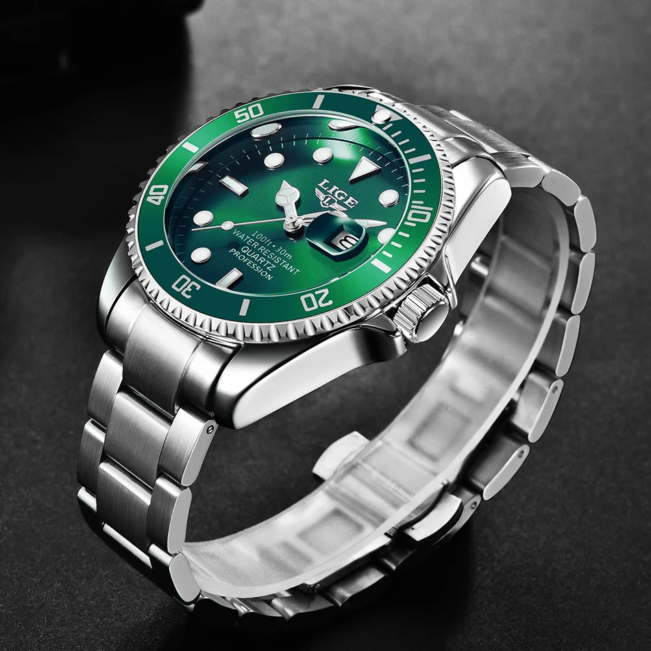 Reloj para hombre LIGE: cronógrafo de cuarzo, resistente al agua, estilo informal y profesional, accesorio de moda de lujo de una gran marca.