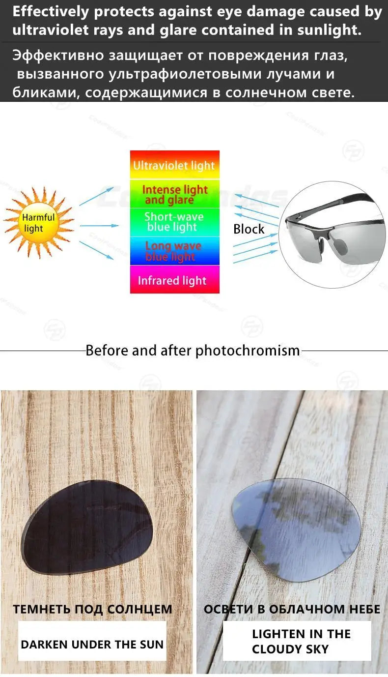 CoolPandas Photochromic Sunglasses Men Polarized Rimless Outdoor Sport Driving Glasses Day Night Chamelon Goggle zonnebril heren