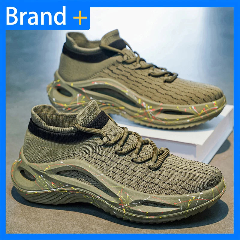 Men Sports Shoes Soft Light Mesh Thick Sole Anti Slip Tennis Shoes Spring New Fashion Lace Up Outdoor Fitness Running Shoes