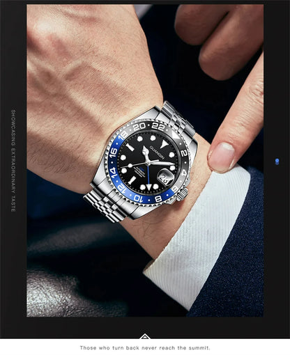 GUANQIN GMT Reloj para hombre 2025 nuevo reloj automático para hombre NH34 reloj mecánico de pulsera con cristal de zafiro y acero inoxidable para mano izquierda