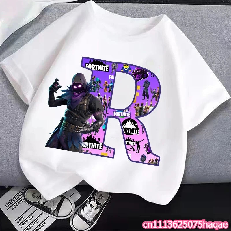 New Fortnites Kids T-shirts Cartoon Letter Graphic T-shirts Boys Girls Summer Casual Sports Short Sleeve Tops Children Clothing