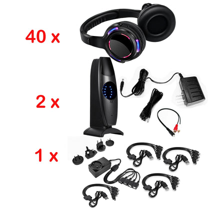 Silent Disco Wireless Headphones with LED Lights, Rechargeable RF Silent Party Headphones for Clubs, Concerts, Meetings & Events