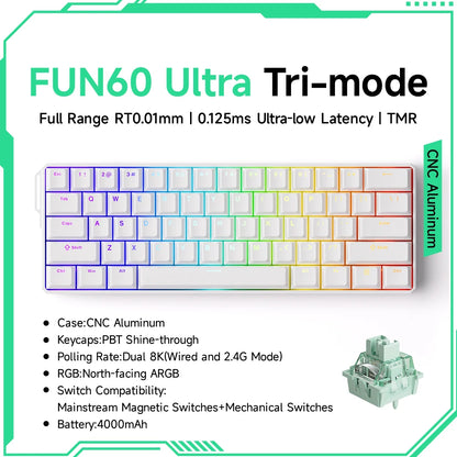 Tastiera gaming meccanica Akko MonsGeek FUN60 Ultra con switch magnetici, 60%, Rapid Trigger 8K HE/TMR, tastiera gamer personalizzata in alluminio