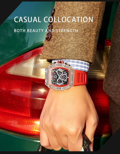 ONOLA Luxury Diamond Mechanical Wristwatches Fashion Sports Square Date Waterproof Automatic Man Watch Men Military Watch Clock