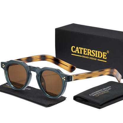 CATERSIDE Retro Round Men's Sunglasses High-Quality Thick Style Women's Outdoor Travel Business Driving Decorative Glasses UV400