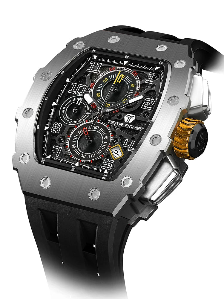 TSAR BOMBA New TB8204 Watch for Men, Japan Quartz Chronograph, 50M Waterproof Wristwatch, Fashion Sport Clock, Luxury Gift