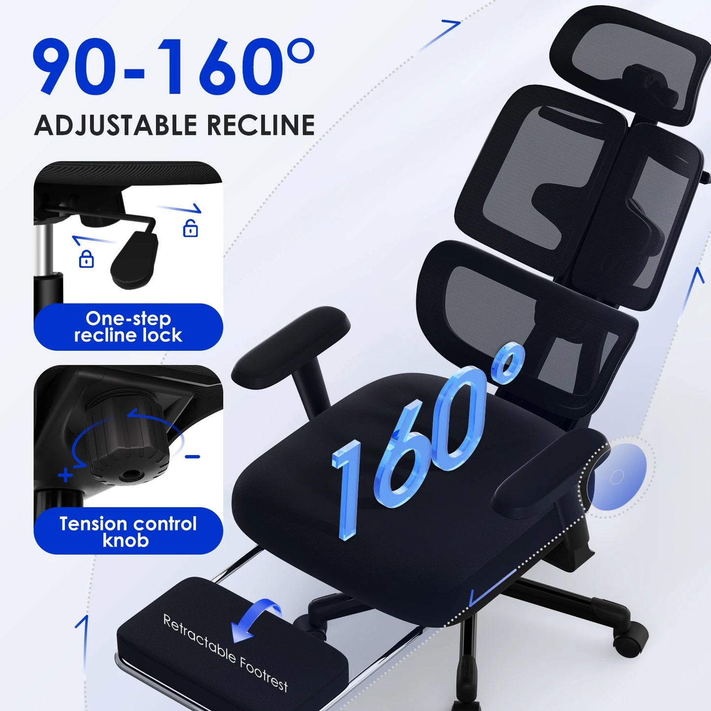 AUTHMIC Ergonomic Office Chair with 6D Adjustable Armrests, 3D Headrest, Lumbar Support, Reclining Mesh Desk Chair 200kg Capacity