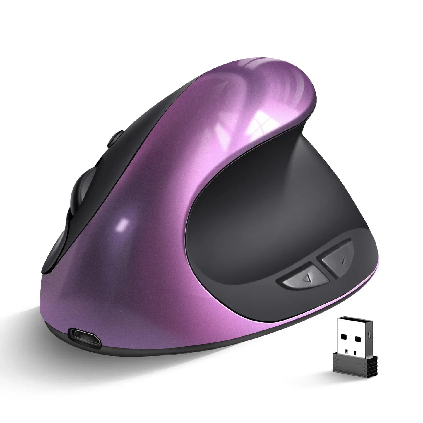 BTS-908 Ratón vertical recargable superventas, ratón inalámbrico ergonómico con receptor USB 2.4G, 1600 DPI ajustables y 6 botones