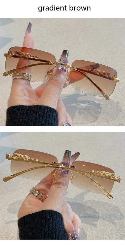 Cycling 12pcs Brand Leopard Rimless Rectangle Sunglasses Fashion Y2K Frameless Sun Glasses Shades for Women Men UV400