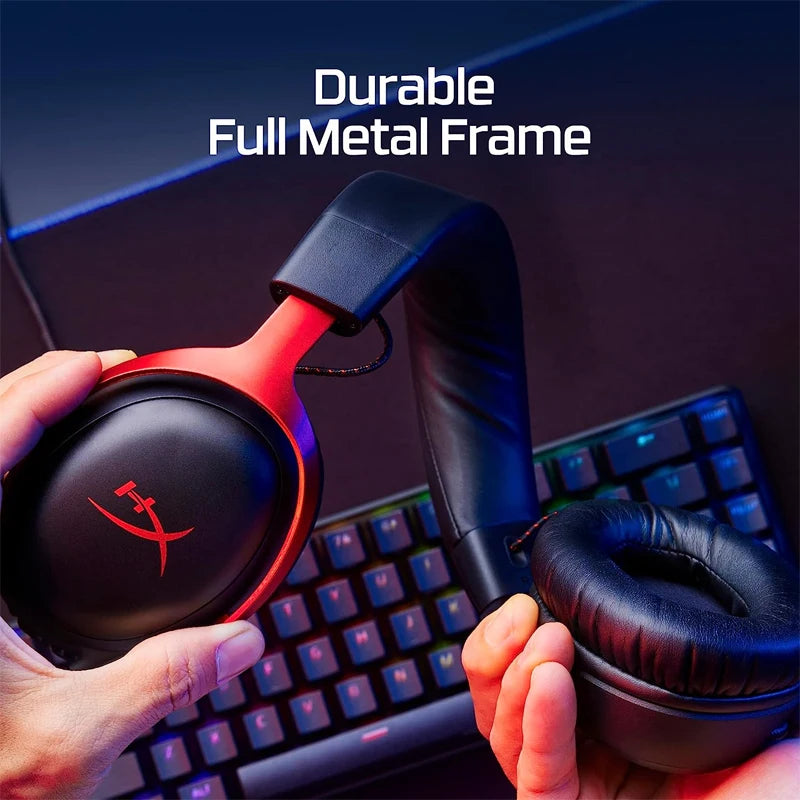 Auriculares gaming con cable HyperX Cloud III con audio espacial DTS X, transductores de 53mm y micrófono con cancelación de ruido – Auriculares gaming USB y 3.5mm para PC, PS5, Xbox y Switch
