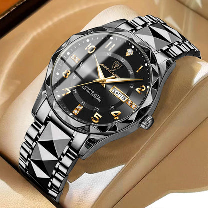POEDAGAR Fashion Luxury men’s watch, water-resistant, luminous, quartz, stainless steel strap, date and day of the week, casual style.