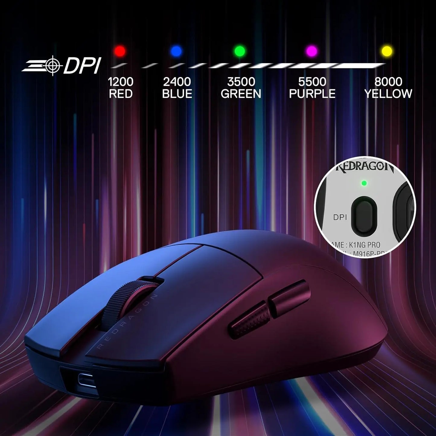 Redragon M916 Wireless Gaming Mouse, Ultra-Light 49g 2.4GHz Wireless Gamer Mouse with 8000 DPI, Ergonomic Grip & Programmable Buttons