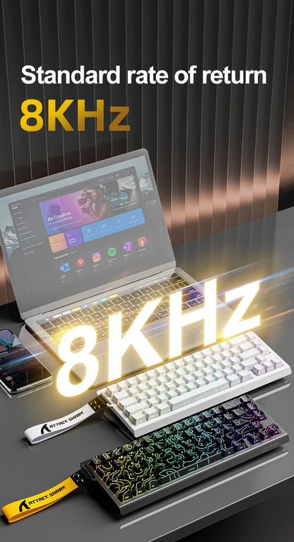 Teclado com interruptores magnéticos ATTACK SHARK X68HE com fios e FREEWOLF F68 com fios F68Pro sem fios para gaming profissional 8K Hz 0.01mm Rapid Trigger